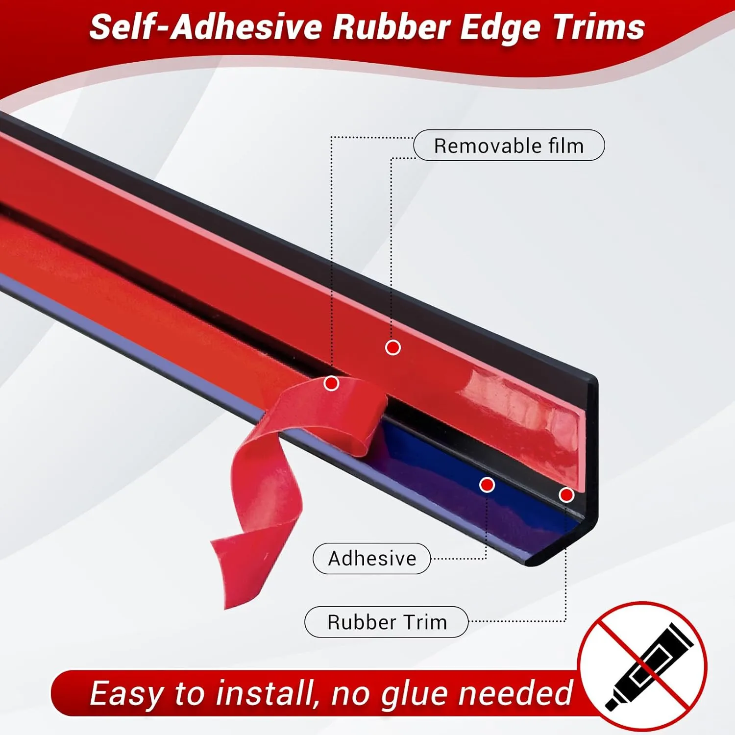 Flexible L-Shaped Rubber Edge Trim - 90 Degree Tile Corner Peel & Stick Edging Trim - Black, 20Ft, EPDM Material
