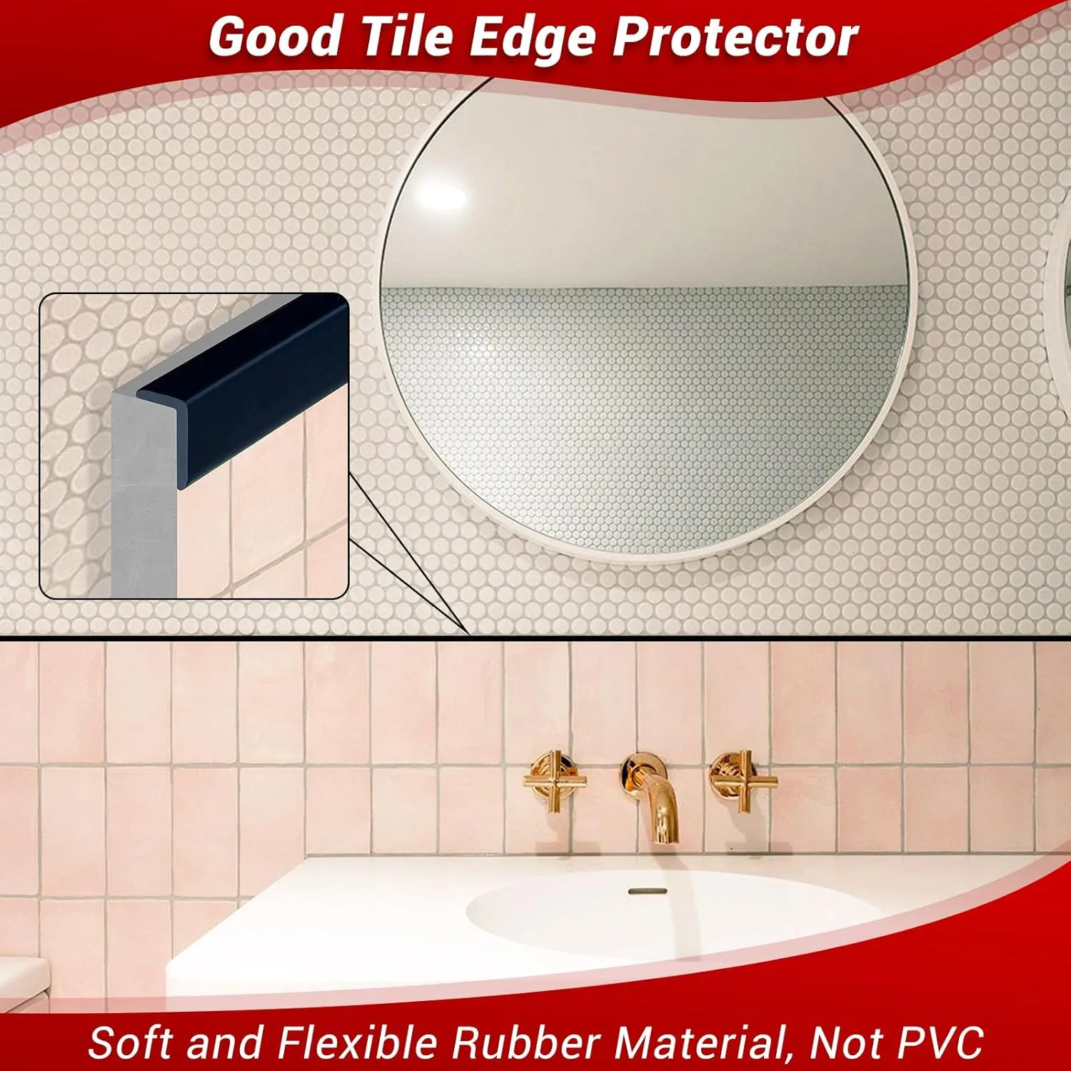 Flexible L-Shaped Rubber Edge Trim - 90 Degree Tile Corner Peel & Stick Edging Trim - Black, 20Ft, EPDM Material