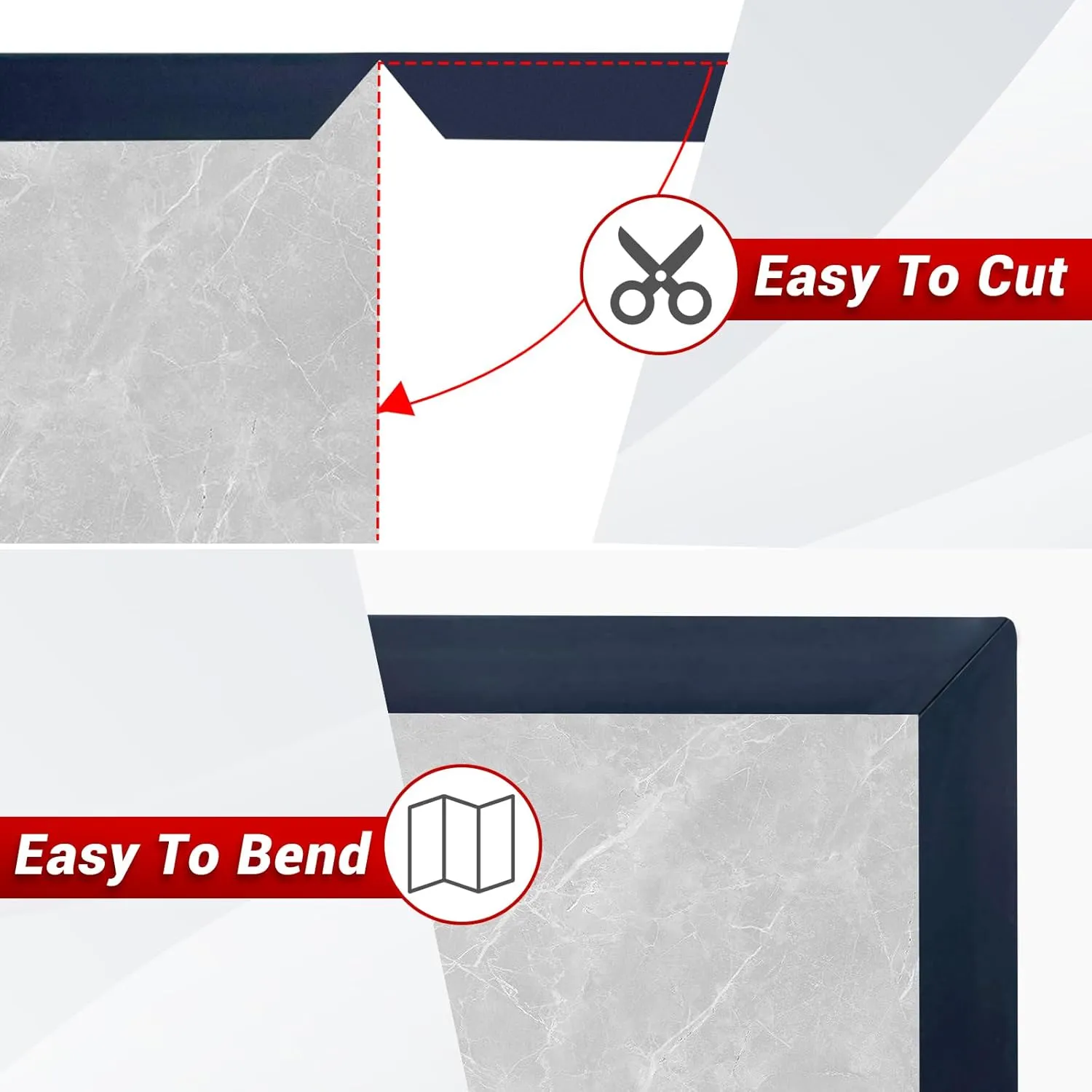 Flexible L-Shaped Rubber Edge Trim - 90 Degree Tile Corner Peel & Stick Edging Trim - Black, 20Ft, EPDM Material