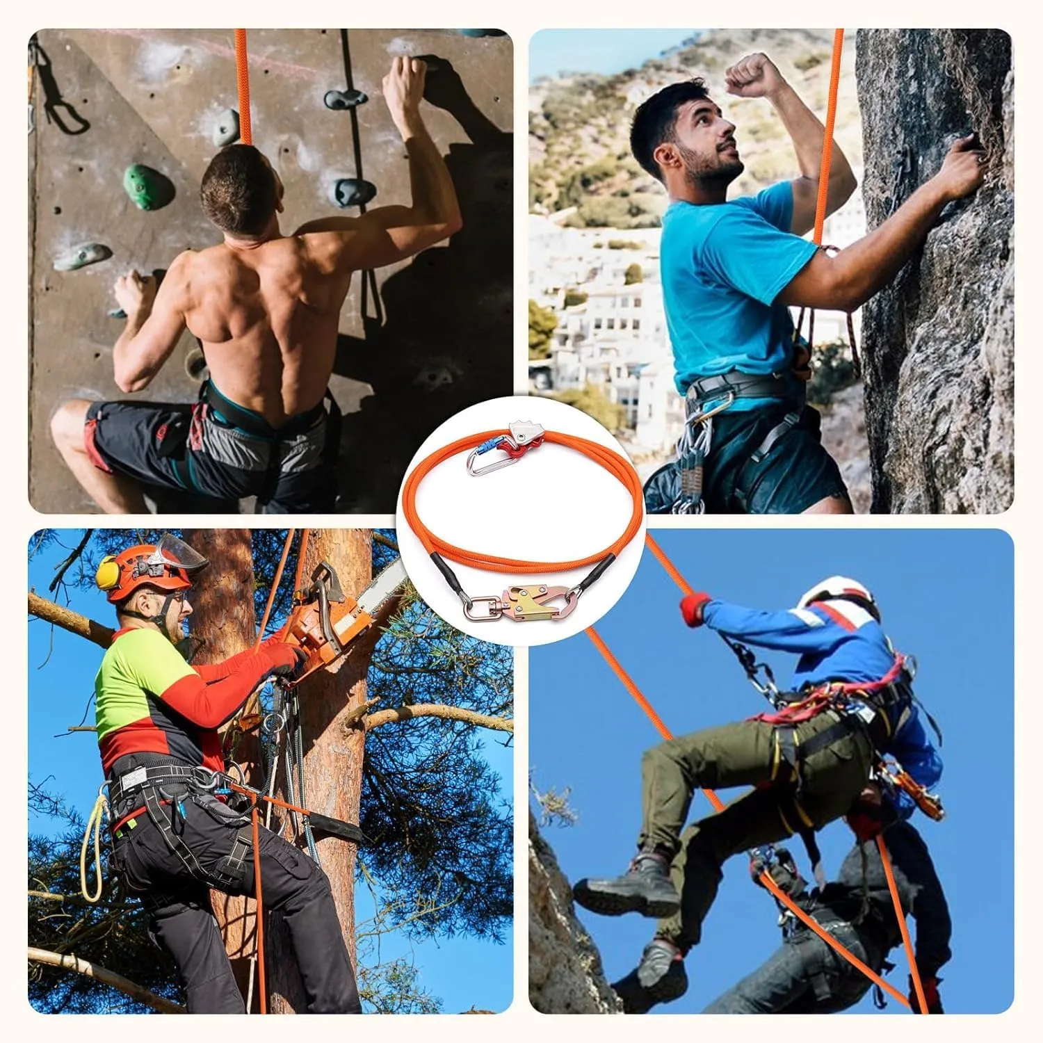 Flip Line - Tree Climbing Flipline Kit 1/2" X 12ft Wire Core Flipline Kit with Triple Lock Carabiner Adjuster,Climbing Lanyard for Arborist, Tree Climbers and Work-at-Height Gear