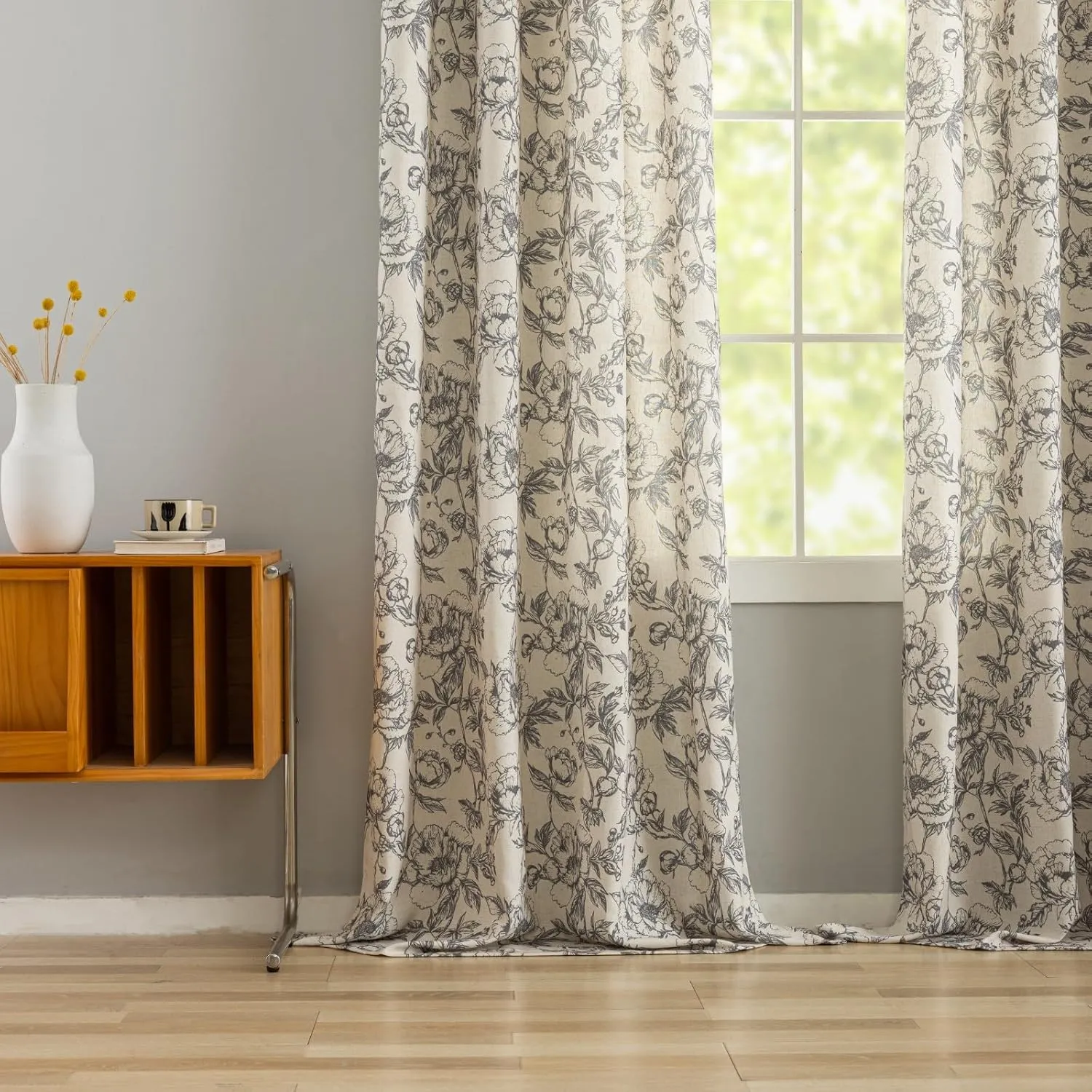 Floral Curtains 63 Inch Length 2 Panels Set Grommet Flower Print Curtains French Country Farmhouse Taupe Aesthetics Drapes for Bedroom Living Room, 52" W X 63" L,Peony