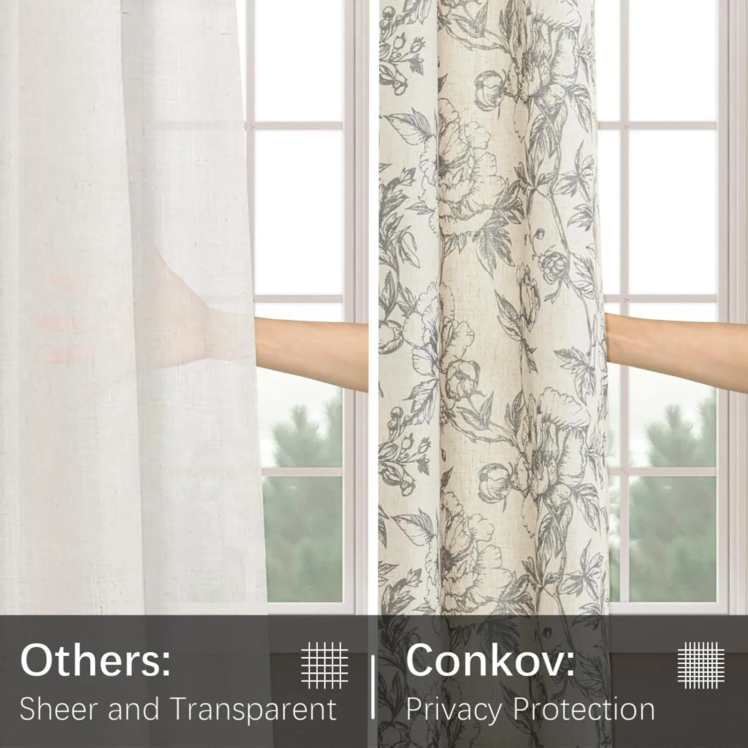 Floral Curtains 63 Inch Length 2 Panels Set Grommet Flower Print Curtains French Country Farmhouse Taupe Aesthetics Drapes for Bedroom Living Room, 52" W X 63" L,Peony