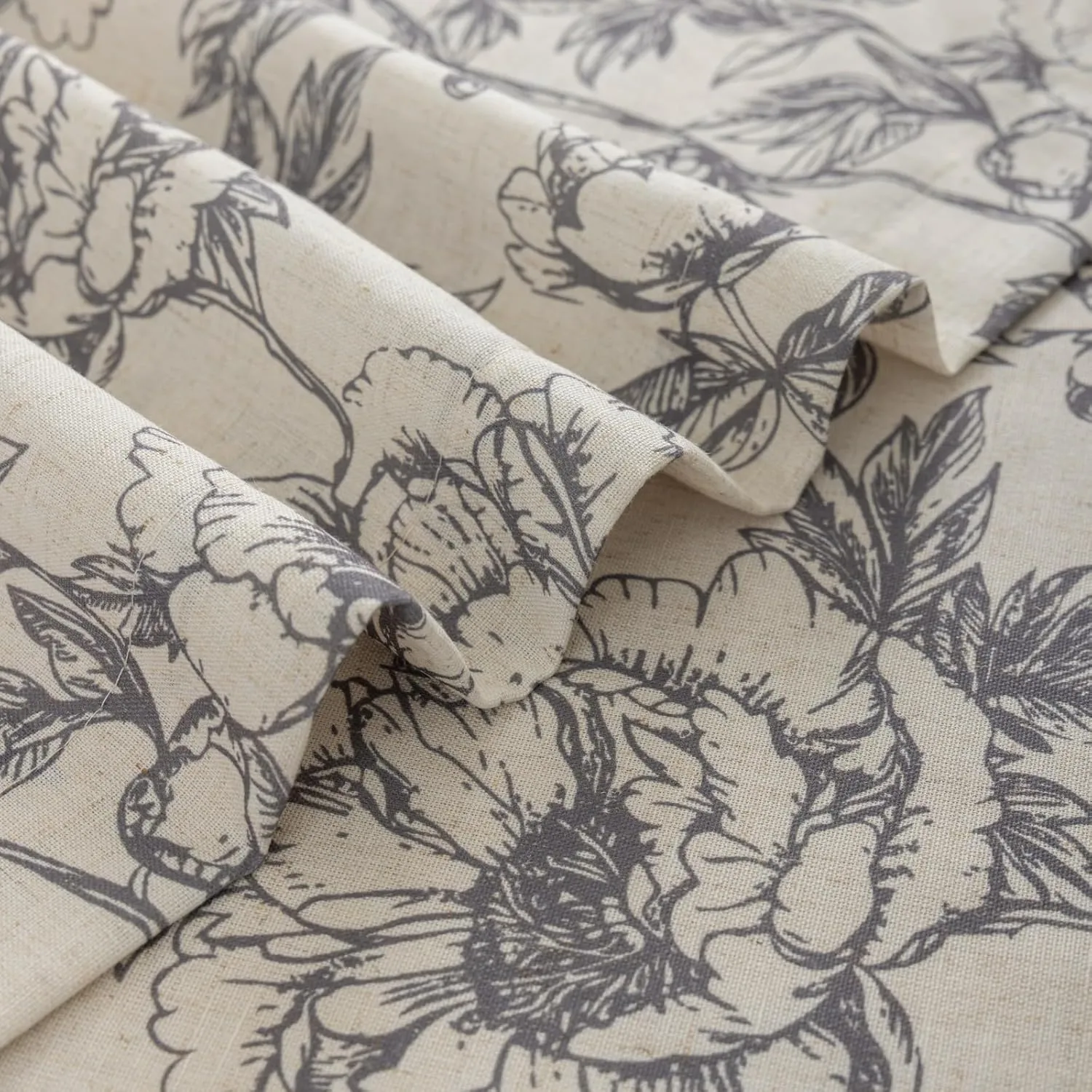 Floral Curtains 63 Inch Length 2 Panels Set Grommet Flower Print Curtains French Country Farmhouse Taupe Aesthetics Drapes for Bedroom Living Room, 52" W X 63" L,Peony