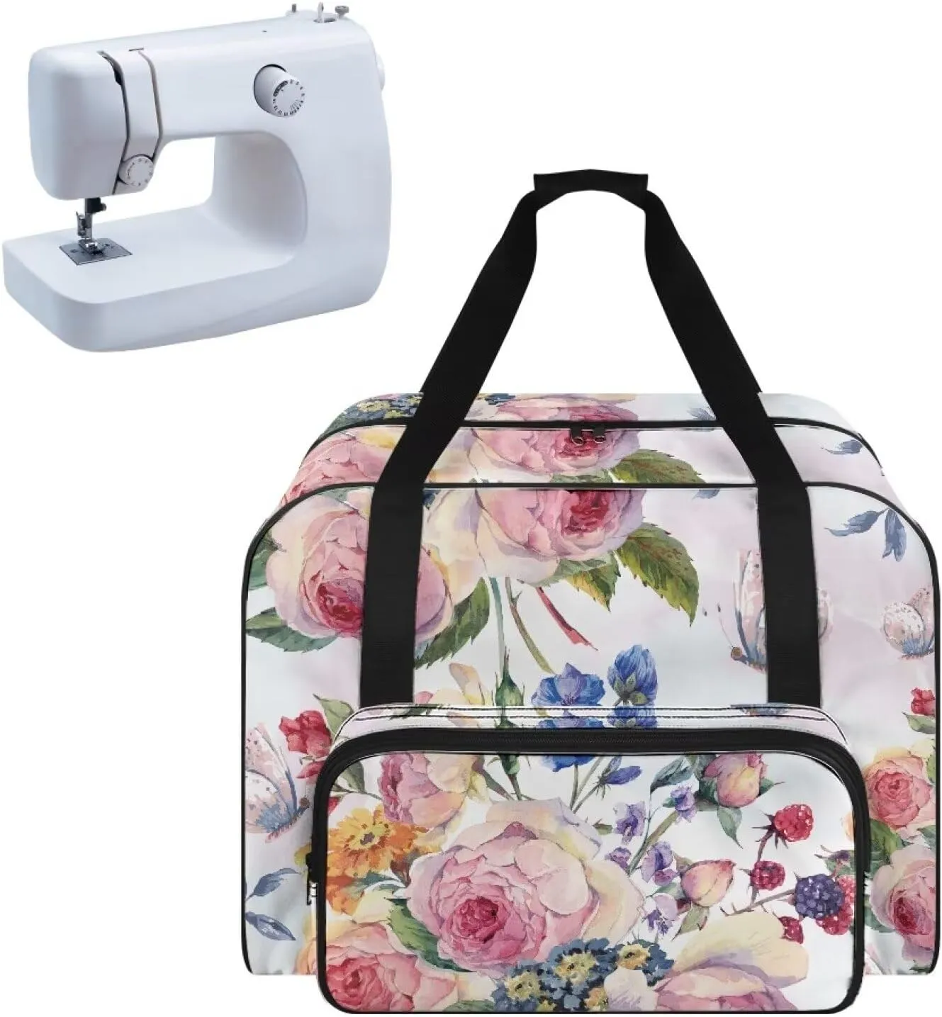Flower Machine Carrying Case Wear-Resisting Sewing Machine Case with Pockets Large Capacity Sewing Machine Cover Dust Cover Fits for Most Standard Sewing Machines Home Decor