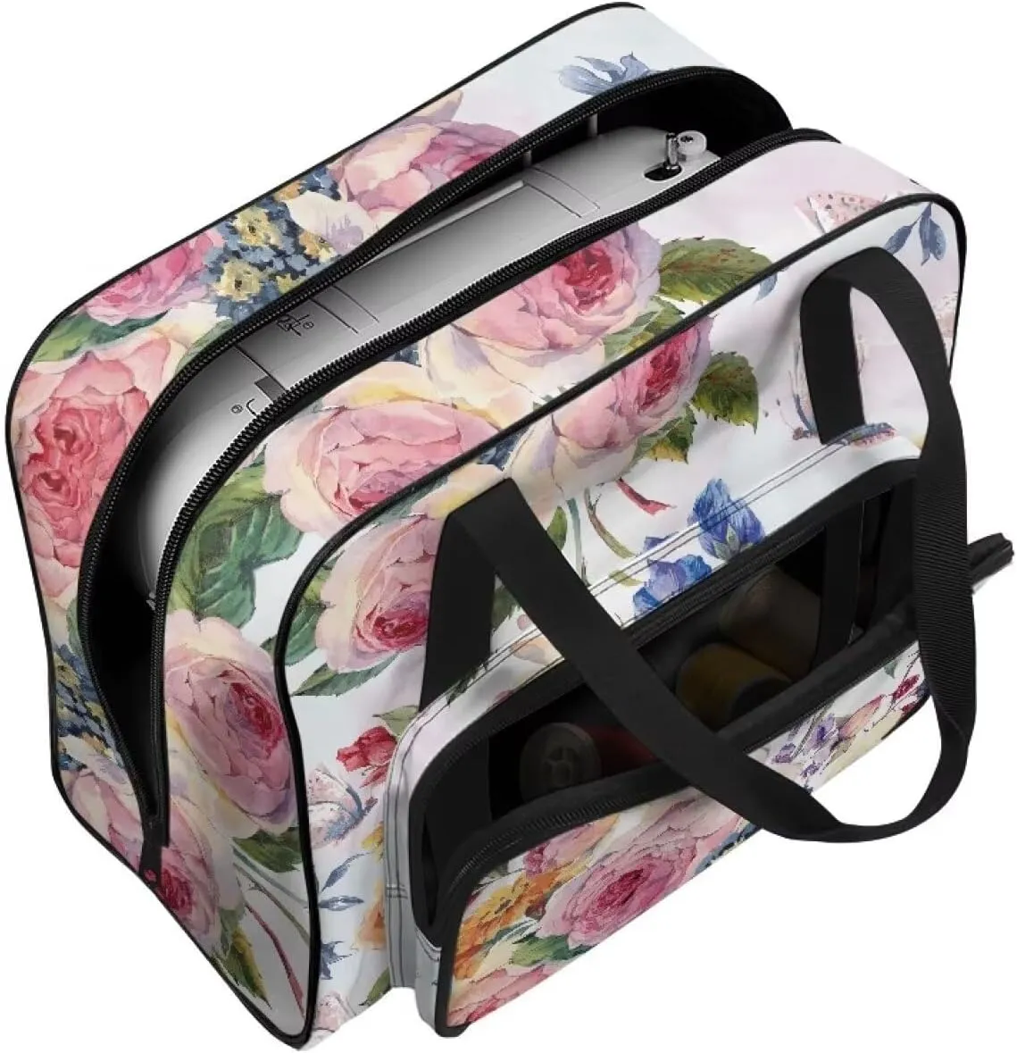 Flower Machine Carrying Case Wear-Resisting Sewing Machine Case with Pockets Large Capacity Sewing Machine Cover Dust Cover Fits for Most Standard Sewing Machines Home Decor