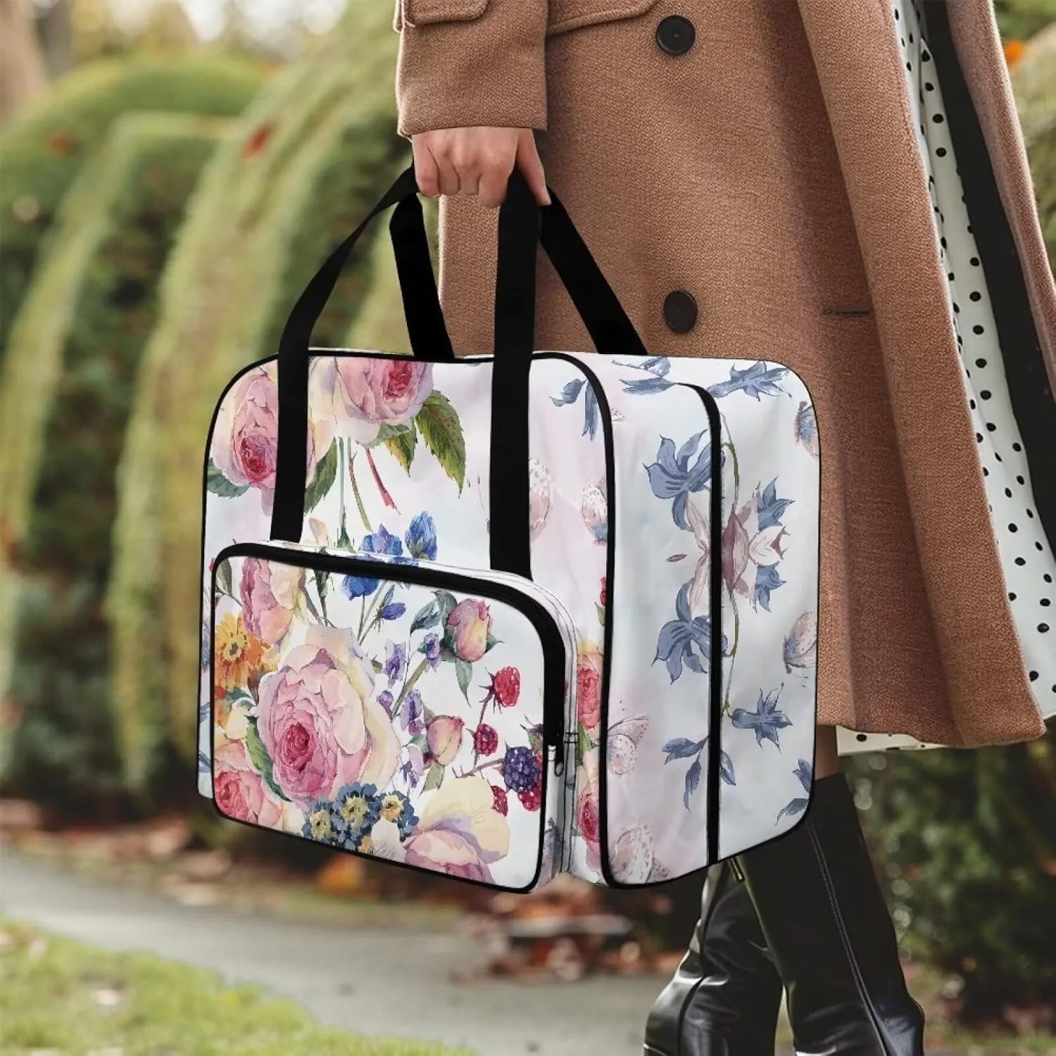 Flower Machine Carrying Case Wear-Resisting Sewing Machine Case with Pockets Large Capacity Sewing Machine Cover Dust Cover Fits for Most Standard Sewing Machines Home Decor