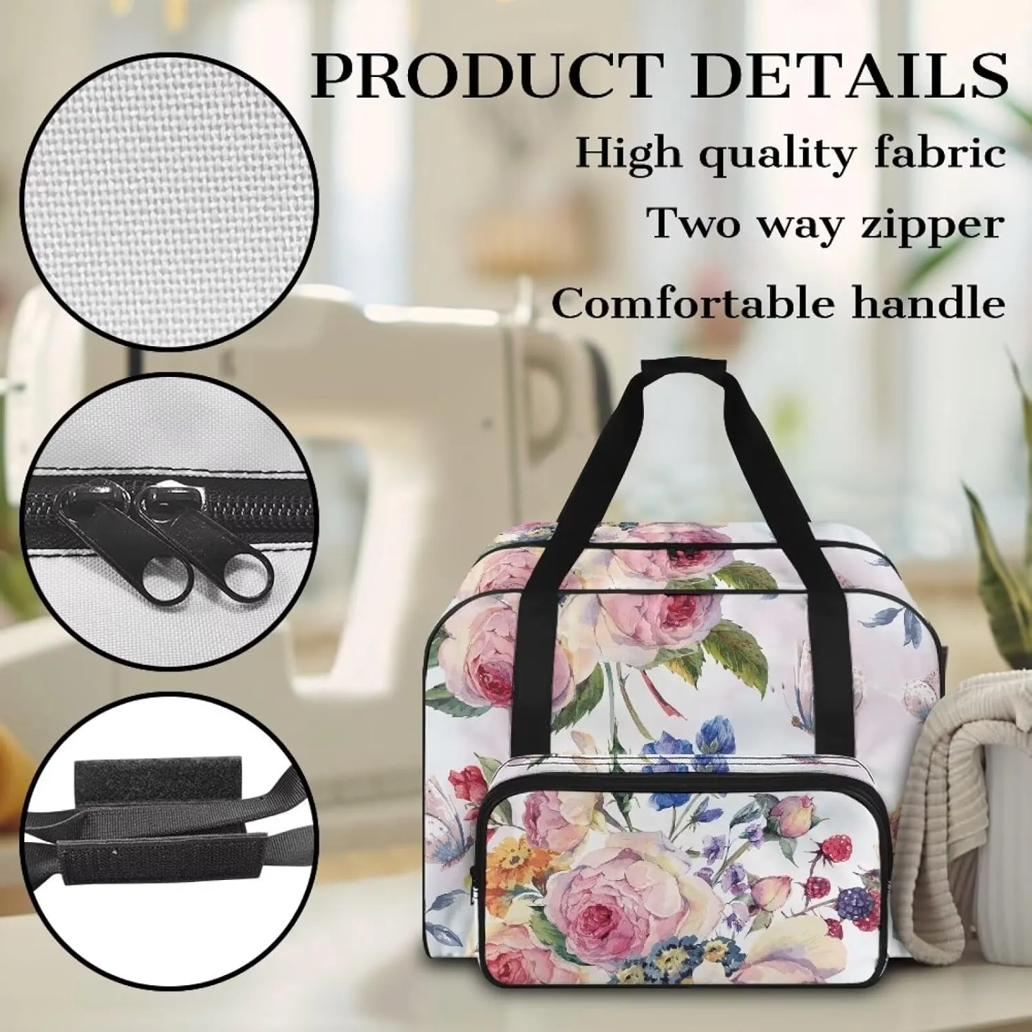 Flower Machine Carrying Case Wear-Resisting Sewing Machine Case with Pockets Large Capacity Sewing Machine Cover Dust Cover Fits for Most Standard Sewing Machines Home Decor