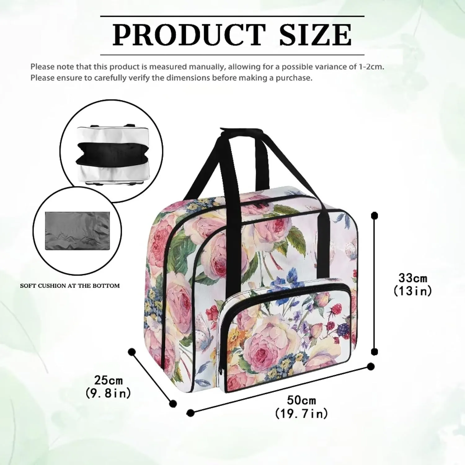 Flower Machine Carrying Case Wear-Resisting Sewing Machine Case with Pockets Large Capacity Sewing Machine Cover Dust Cover Fits for Most Standard Sewing Machines Home Decor