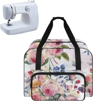 Flower Machine Carrying Case Wear-Resisting Sewing Machine Case with Pockets Large Capacity Sewing Machine Cover Dust Cover Fits for Most Standard Sewing Machines Home Decor