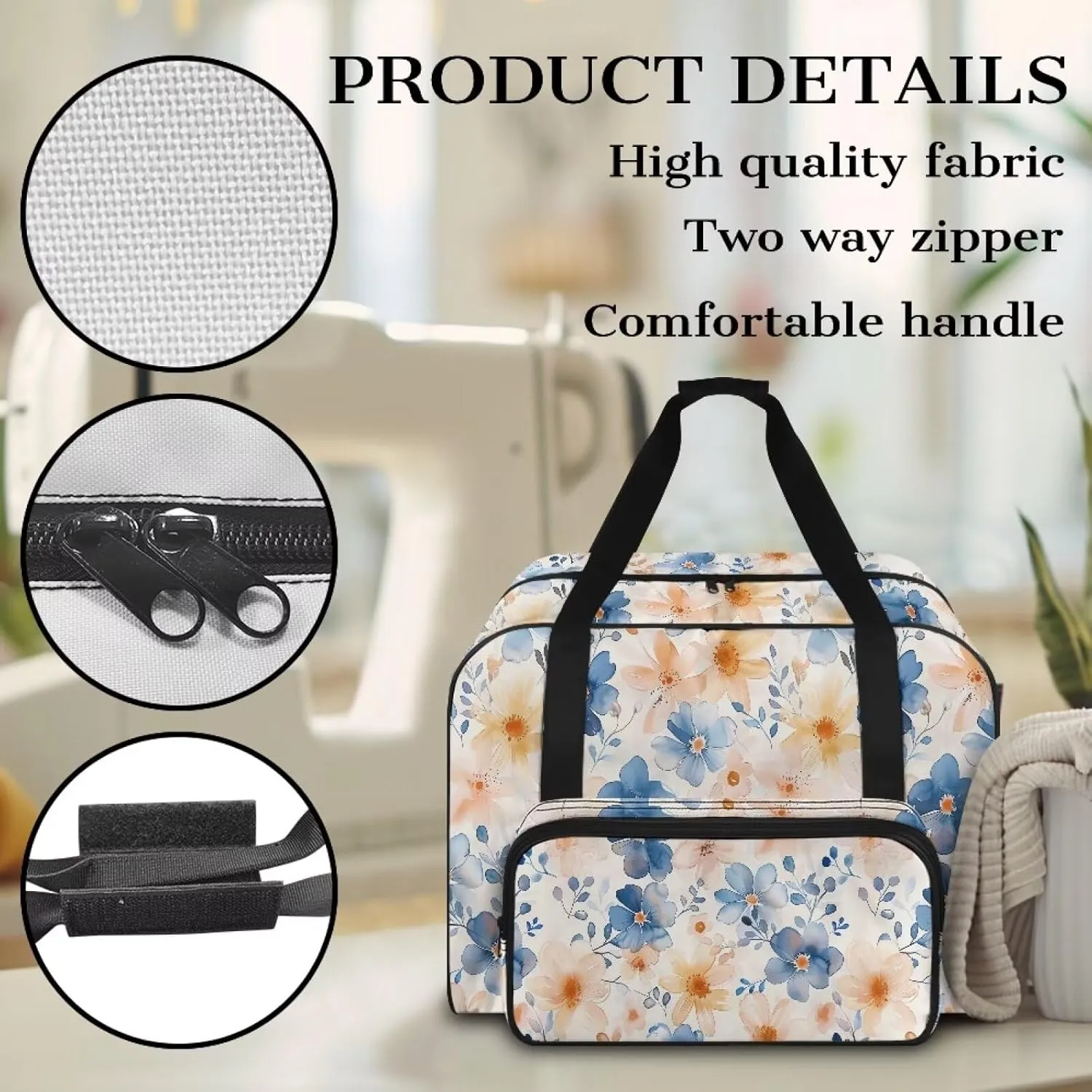 Flower Sewing Machine Carrying Case Portable Sewing Machine Handbag Large Capacity Sewing Machine Covers for Singer Brother Janome and Accessories Gift for Mom