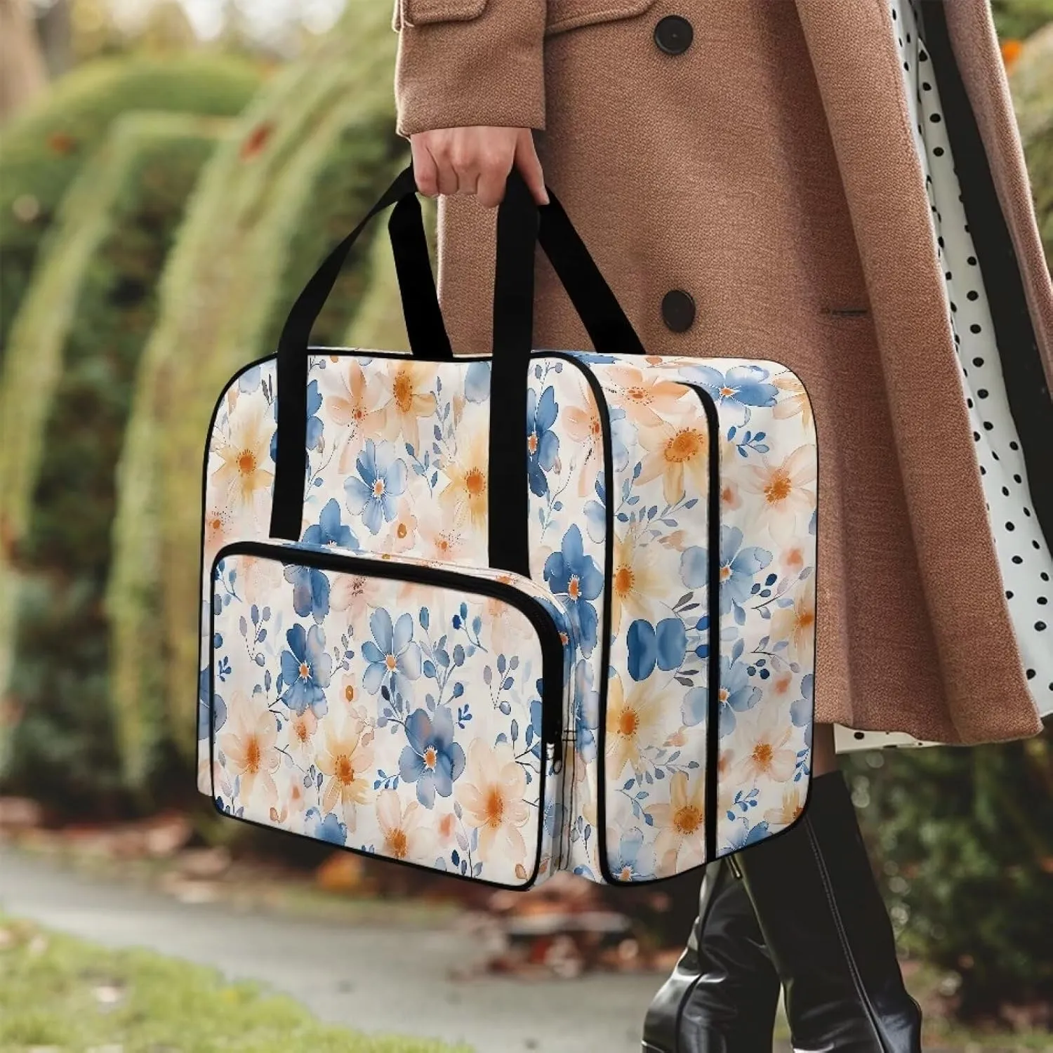 Flower Sewing Machine Carrying Case Portable Sewing Machine Handbag Large Capacity Sewing Machine Covers for Singer Brother Janome and Accessories Gift for Mom