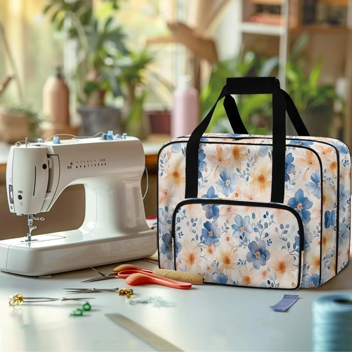 Flower Sewing Machine Carrying Case Portable Sewing Machine Handbag Large Capacity Sewing Machine Covers for Singer Brother Janome and Accessories Gift for Mom