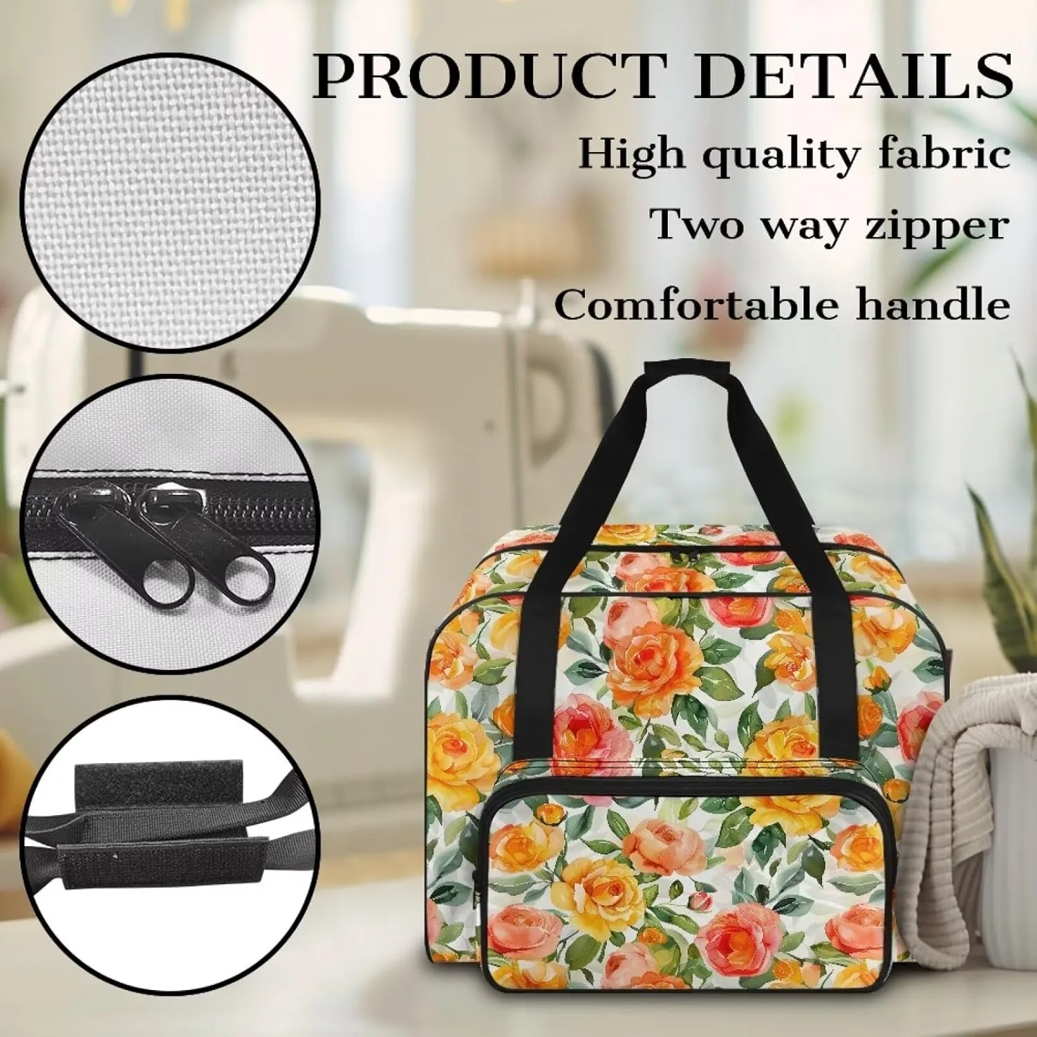 Flower Sewing Machine Case Portable Sewing Machine Handbag Large Capacity Travel Storage Carry Case with Pockets for Most Standard Sewing Machines and Accessories Gifts