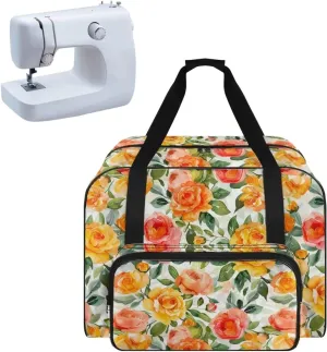 Flower Sewing Machine Case Portable Sewing Machine Handbag Large Capacity Travel Storage Carry Case with Pockets for Most Standard Sewing Machines and Accessories Gifts