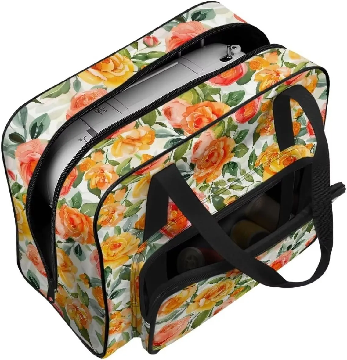 Flower Sewing Machine Case Portable Sewing Machine Handbag Large Capacity Travel Storage Carry Case with Pockets for Most Standard Sewing Machines and Accessories Gifts