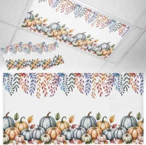 Fluorescent Light Covers for Drop Ceiling Autumn Watercolor Pumpkin Magnetic Light Filters, Farm Maple Leaves Ceiling Shade Filters for Home Classroom Office,2x4 ft,4Packs