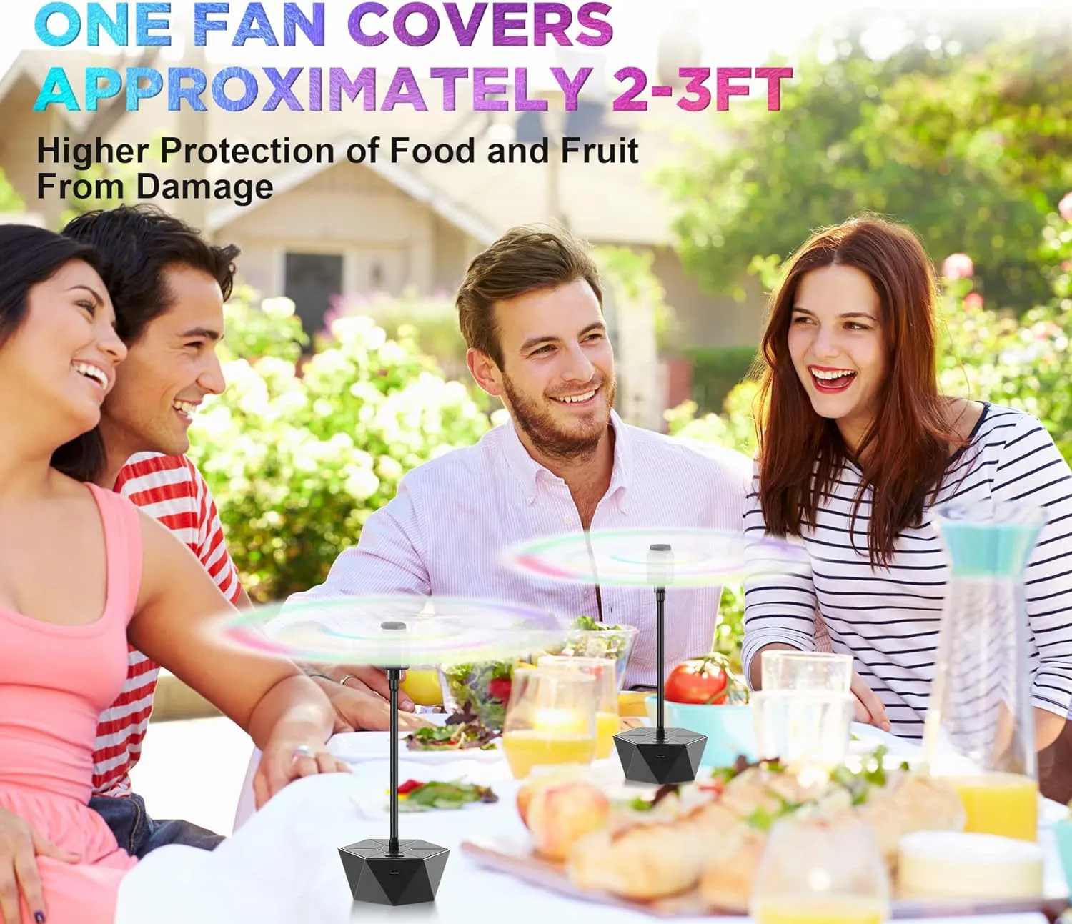 Fly Fans for Tables Rechargeable Fly Repellent Fans for Indoor Outdoor Keep Flies Away, Flies Spinner Table Top with Holographic Blades, Bug Traps for Picnic, Party, BBQ (Black, 3Packs)