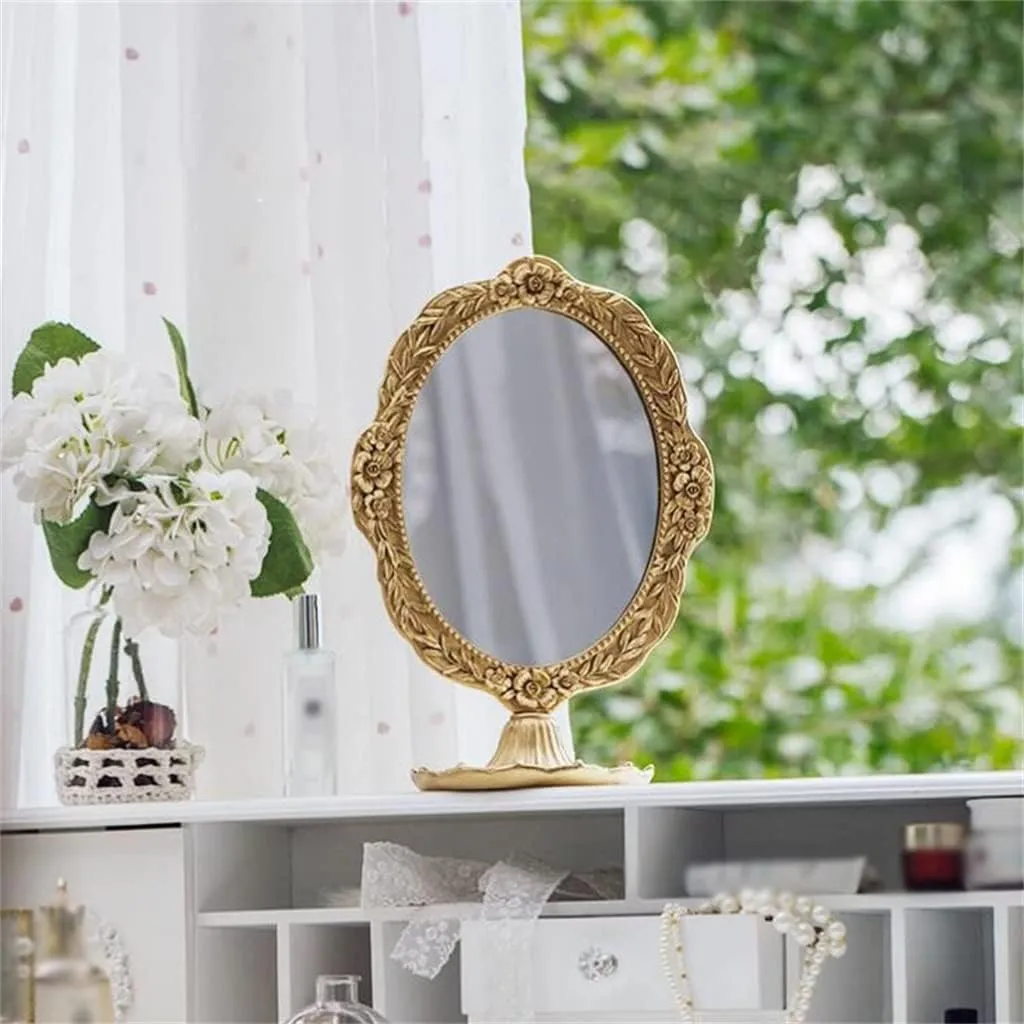 FMURY French Mirrors Makeup Mirrors, Desktop Without Light Bedroom Dressing Table Retro