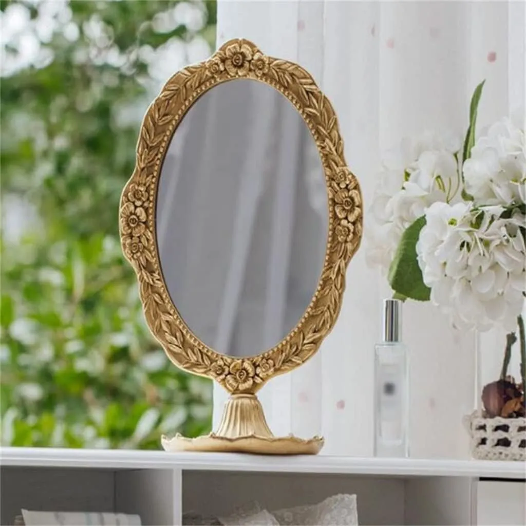 FMURY French Mirrors Makeup Mirrors, Desktop Without Light Bedroom Dressing Table Retro