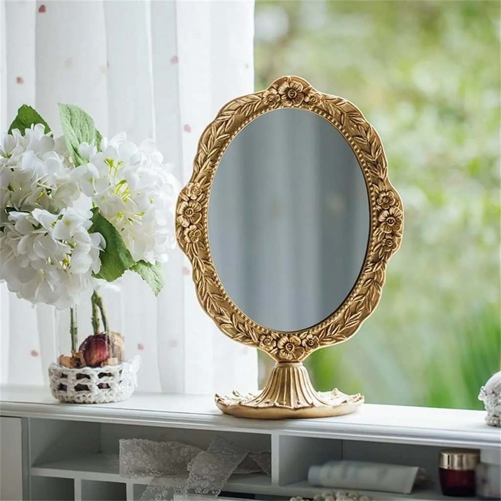 FMURY French Mirrors Makeup Mirrors, Desktop Without Light Bedroom Dressing Table Retro