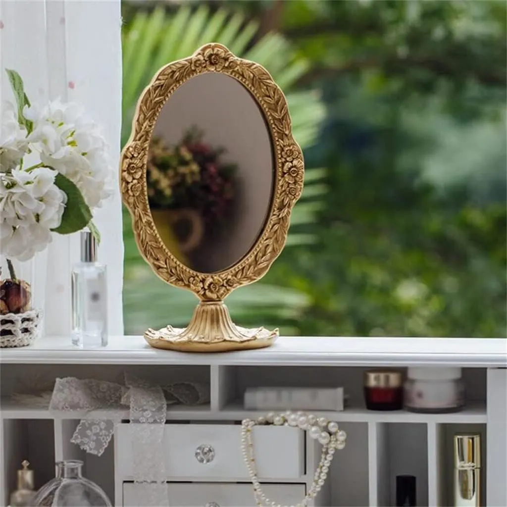 FMURY French Mirrors Makeup Mirrors, Desktop Without Light Bedroom Dressing Table Retro