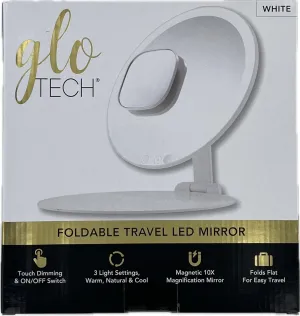 Foldable Travel Led Mirror - Touch Dimming & On/Off Swtich, 3 Light Settings, Warm, Natural & Cool, Magnetic 10X, Magnification Mirror, Folds Flat for Easy Travel (White)