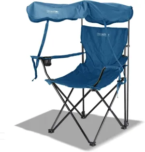 Folding Camping Chair with Canopy Shade, Beach Chair, Steel Frame, Cup Holder, Portable and Lightweight, Comfortable Design, Sun Protection for Outdoor, Beach, Camping, Picnic