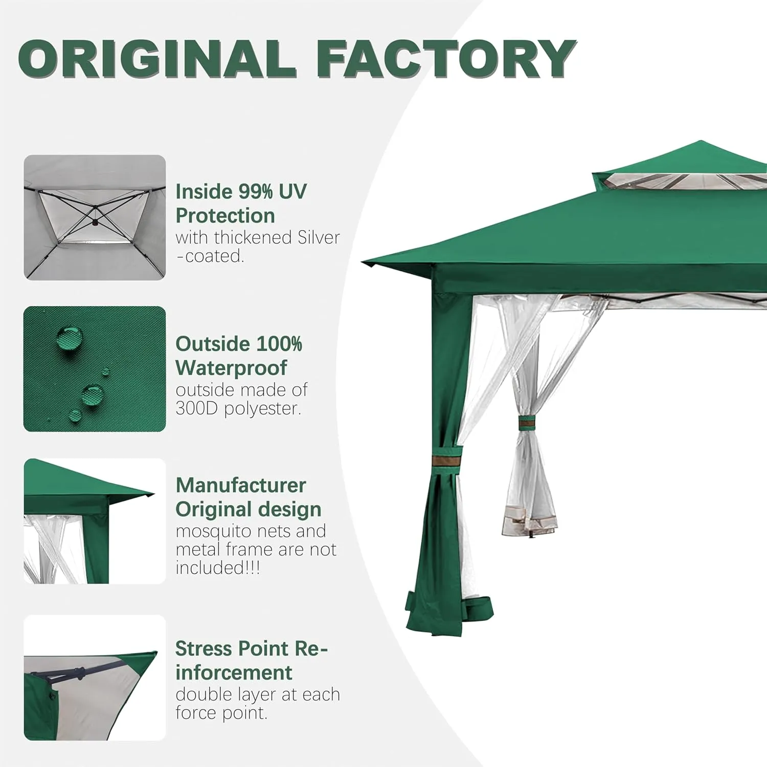 Forest Green Gazebo Cover Compatible with ABC, Master, B01N413ZYI,B0899HY4YW,B082H8N56R, B09JYL85ZX,B09J8MMG1G, B09J8MZCXD,B0899MN579, B07GBVJJCT, B0102CG464,B0899N3B4R Canopy Frame