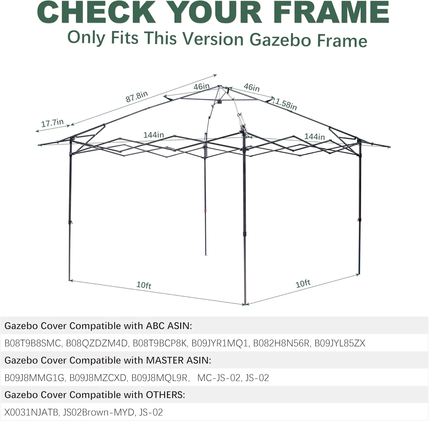Forest Green Gazebo Cover Compatible with ABC, Master, B01N413ZYI,B0899HY4YW,B082H8N56R, B09JYL85ZX,B09J8MMG1G, B09J8MZCXD,B0899MN579, B07GBVJJCT, B0102CG464,B0899N3B4R Canopy Frame