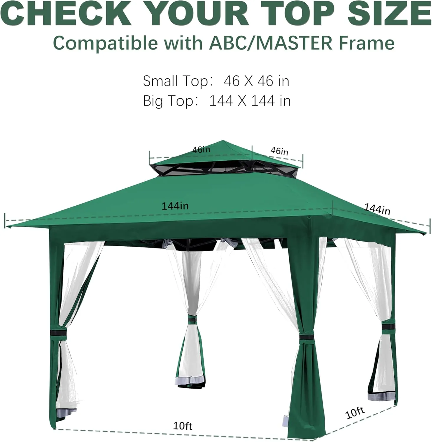Forest Green Gazebo Cover Compatible with ABC, Master, B01N413ZYI,B0899HY4YW,B082H8N56R, B09JYL85ZX,B09J8MMG1G, B09J8MZCXD,B0899MN579, B07GBVJJCT, B0102CG464,B0899N3B4R Canopy Frame