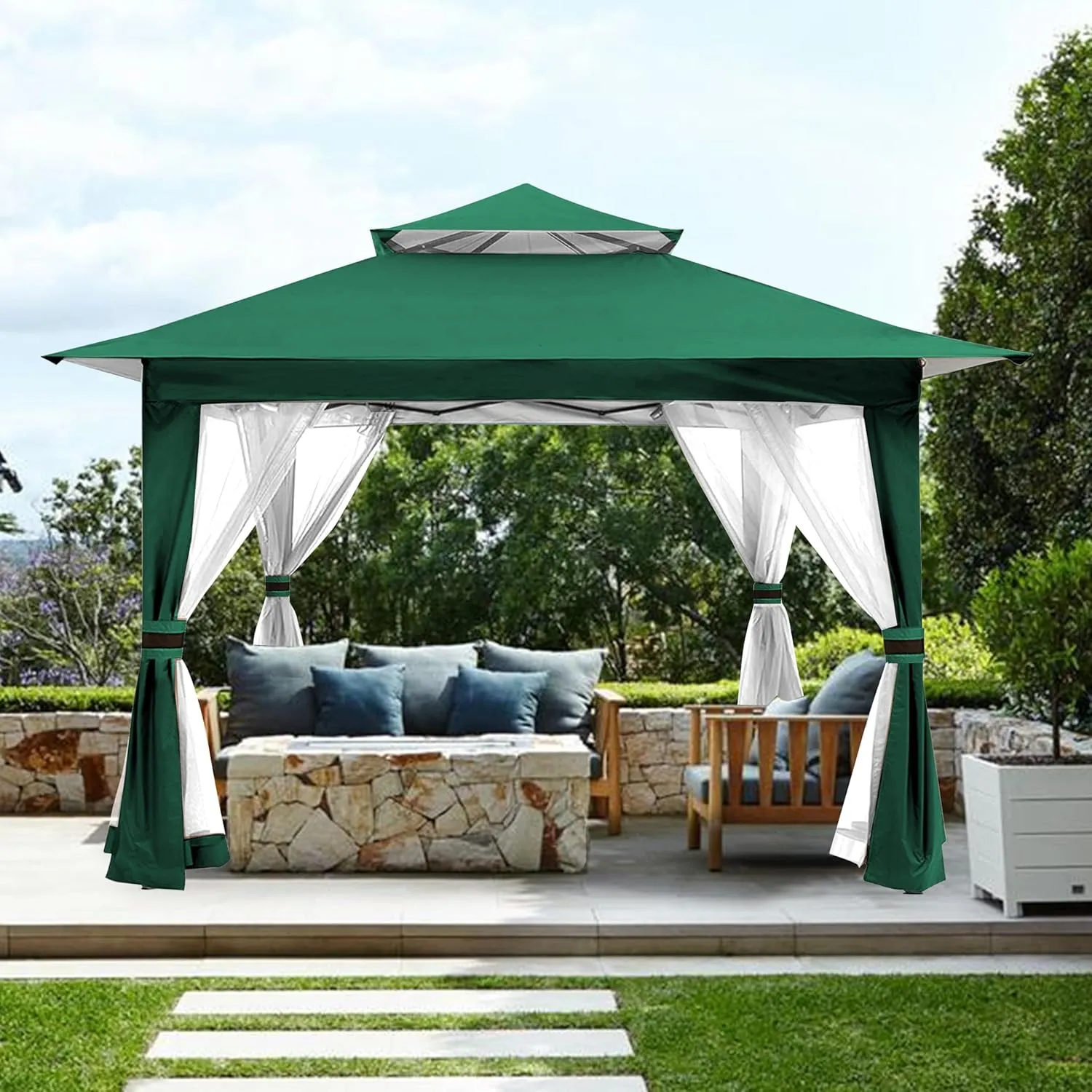 Forest Green Gazebo Cover Compatible with ABC, Master, B01N413ZYI,B0899HY4YW,B082H8N56R, B09JYL85ZX,B09J8MMG1G, B09J8MZCXD,B0899MN579, B07GBVJJCT, B0102CG464,B0899N3B4R Canopy Frame