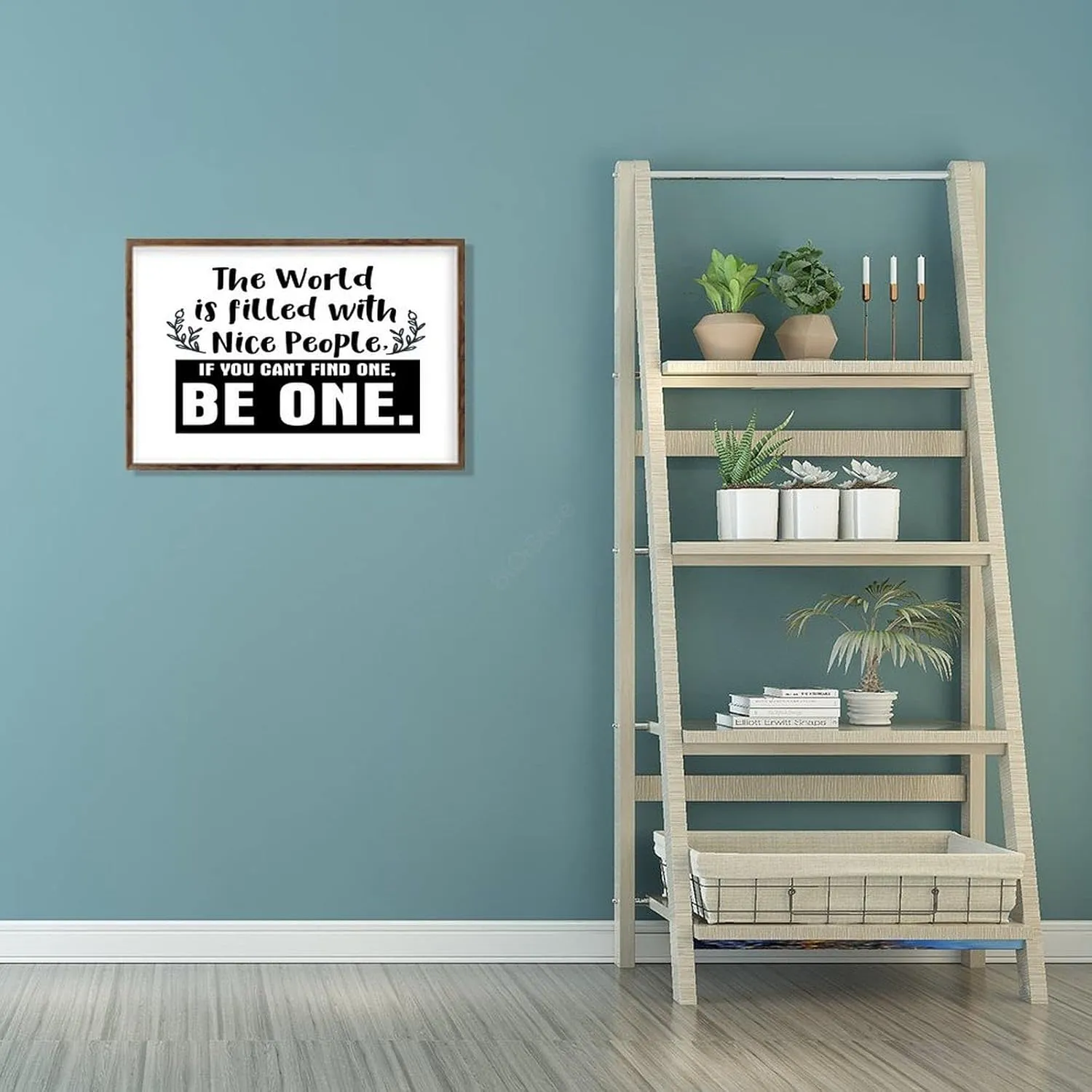 Framed Wood Sign, The World is Filled with Nice People Wooden Frame Hanging Plaque Rustic Farmhouse Wall Decor Porch Sign 8"x12" A123
