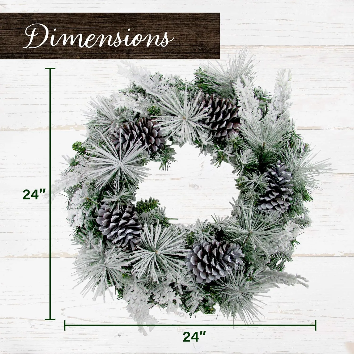 Fraser Hill Farm 24" Christmas Snow Flocked Wreath Door Hanging with Oversized Pinecones, Festive Christmas Holiday Decorations