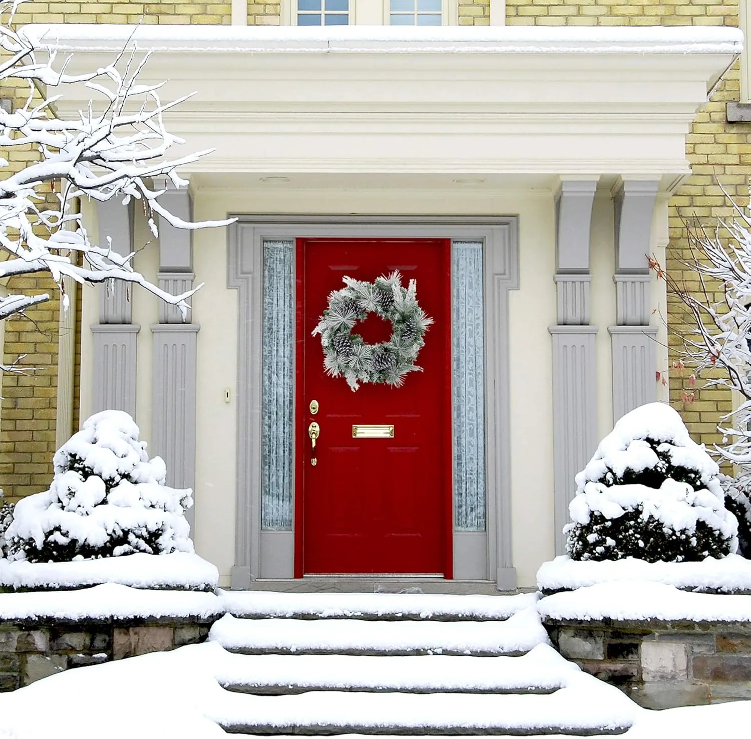 Fraser Hill Farm 24" Christmas Snow Flocked Wreath Door Hanging with Oversized Pinecones, Festive Christmas Holiday Decorations