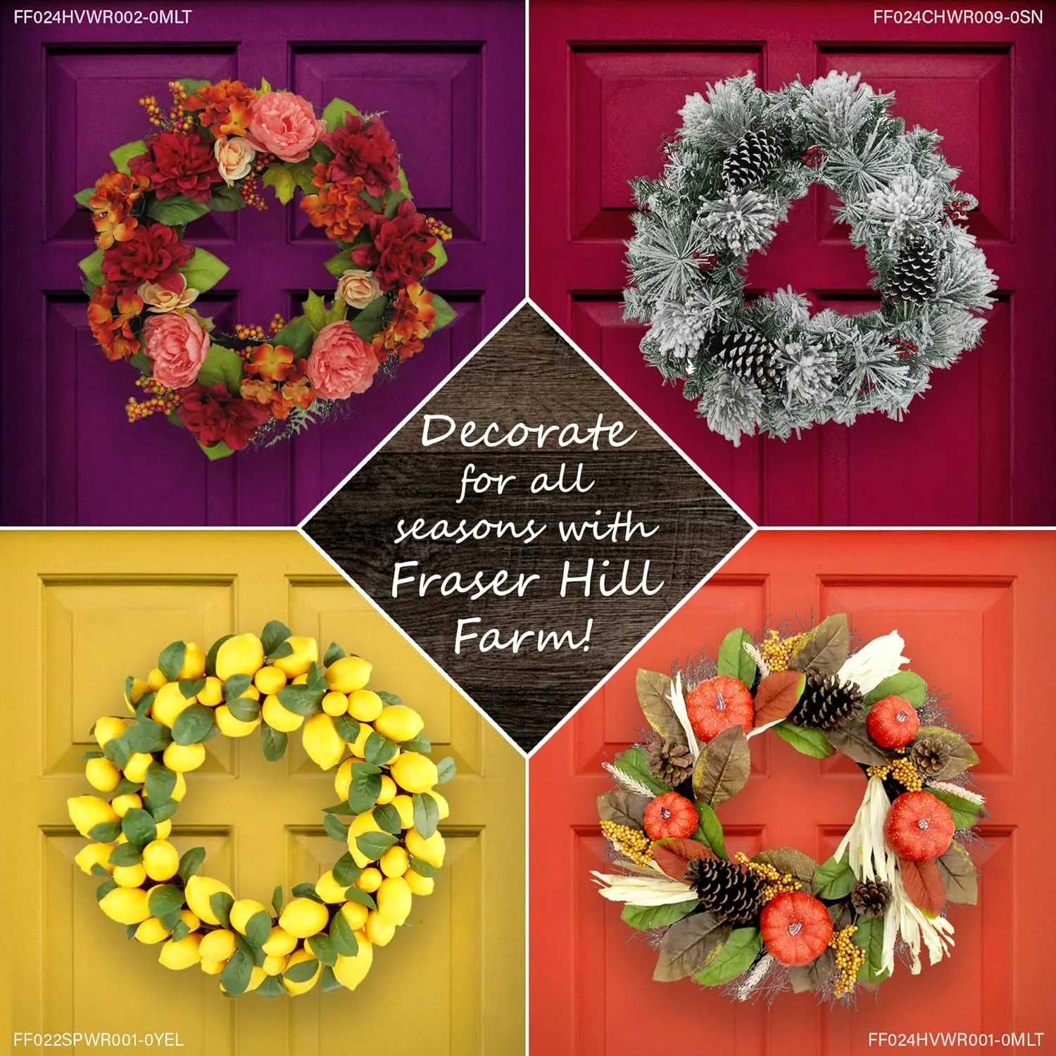 Fraser Hill Farm 24" Christmas Snow Flocked Wreath Door Hanging with Oversized Pinecones, Festive Christmas Holiday Decorations