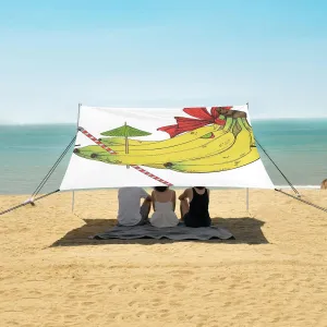Fresh Yellow Bananas with Bow Beach Canopy Tent Anti-UV & Wind Resistant, Camping Sun Shelter Easy Setup Portable,Outdoor Shade Tents with Sandbags,Sand Shovels,Ground Pegs & Stability Poles