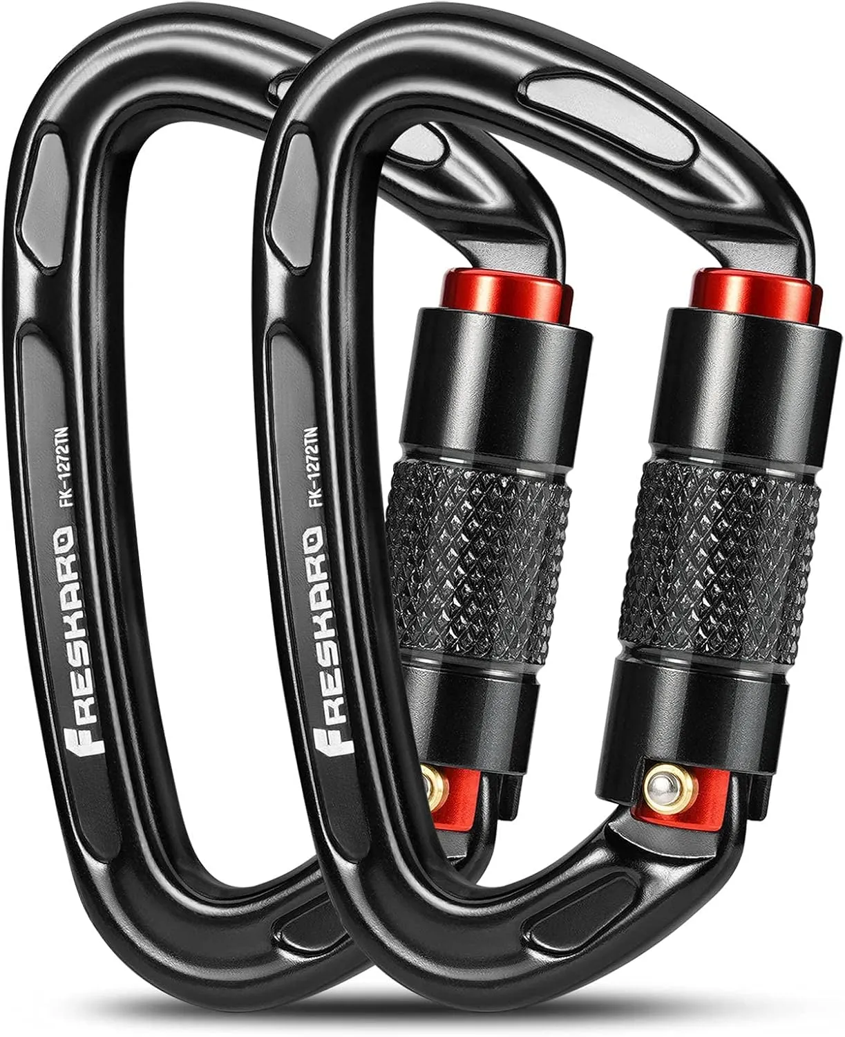 FresKaro UIAA Certified 25KN Auto Locking Climbing Carabiner Clips, Twist Lock, and Heavy Duty Carabiners for Rock Climbing, Rappelling, and Mountaineering, D Shaped 3.93 Inch, Large Size, Black