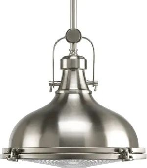 Fresnel Lens Collection 1-Light Fresnel Glass Coastal Pendant Light Brushed Nickel