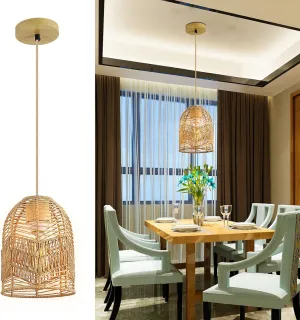 Frideko Woven Pendant Lights Kitchen Island Adjustable Rattan Pendant Light Boho Hanging lamp Rattan Chandelier Basket Hanging Light Boho Light Fixture for Farmhouse Kitchen Bedroom Living Room