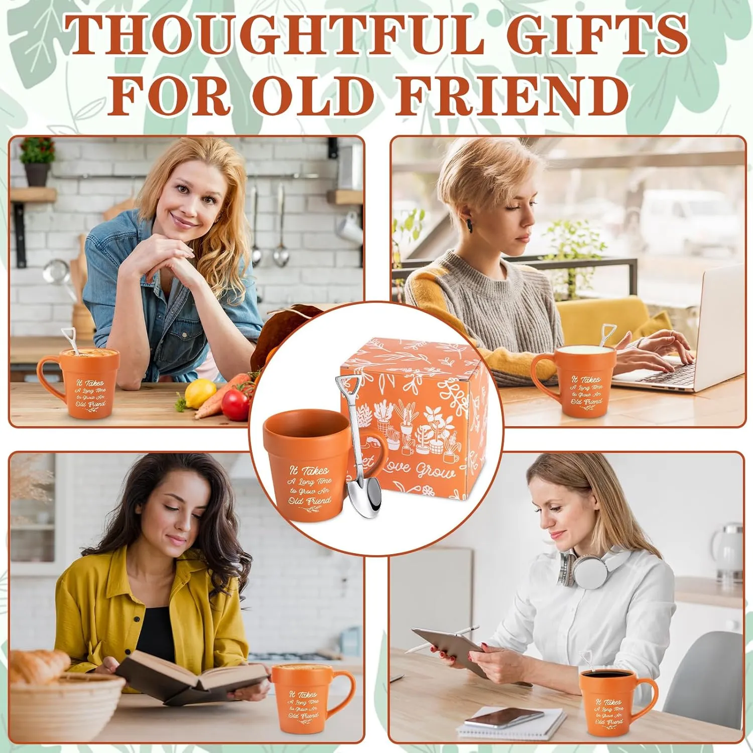 Friend Gifts For Women Birthday, Christmas Gifts for Friends, Friendship Gift for Best Friend Women, Funny Novelty Friend Plant Mug for BFF Old Friends