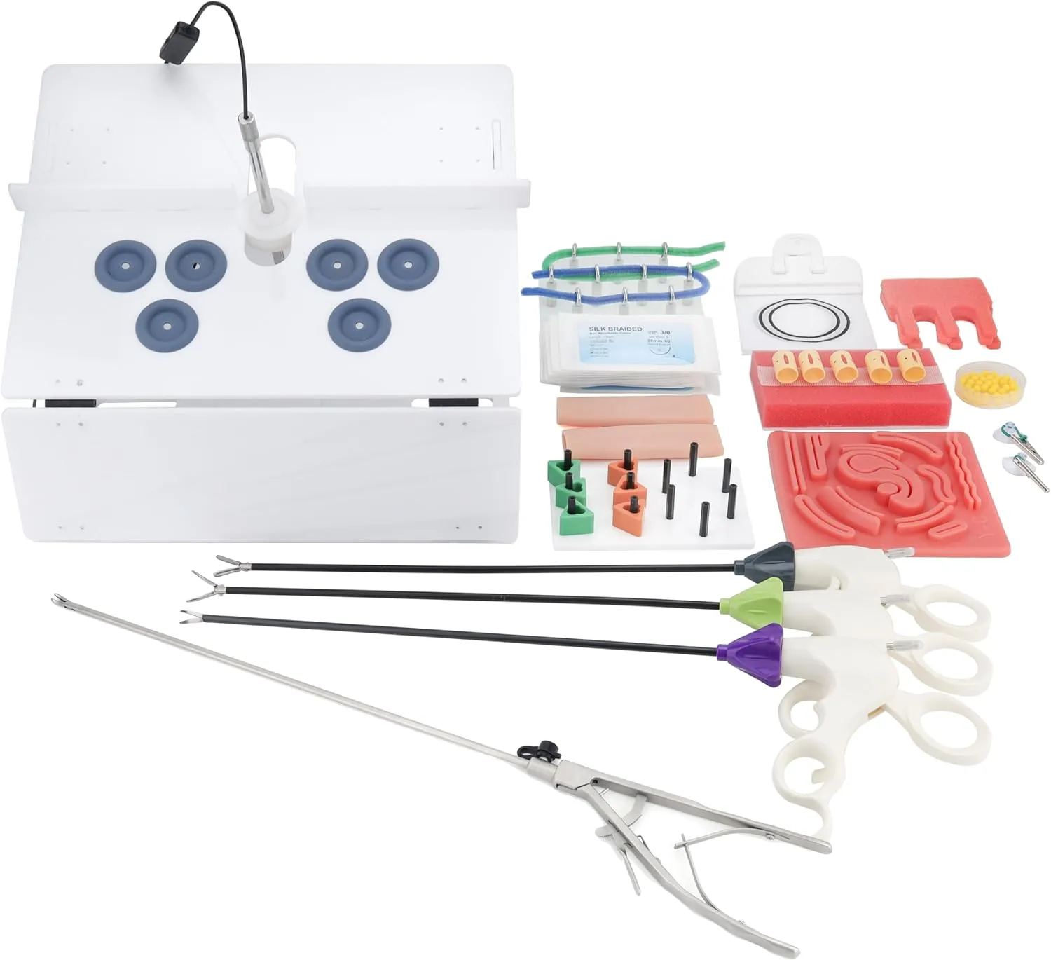 Full Set Laparo Trainer Simulator Training Box with HD Camera and 8 Training Modules and 4 Training Kits for Students and Resident.