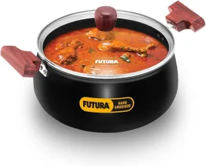 FUTURA Hawkins with 4 liters cook and serve handi glass lid, hard anodized biryani handi, pot, black (ACH40G)