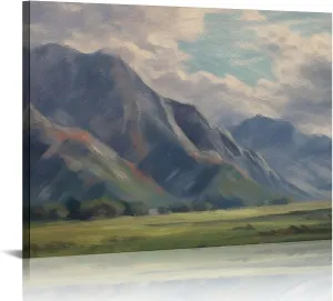FUXIDURA Canvas Wall Art Vintage Decor, Prairie Mountain Landscape Paintings, Large Prints, Farmhouse Decor, Natural Scenery Hanging Wall Decorations for Living Room Bedroom 20x16in