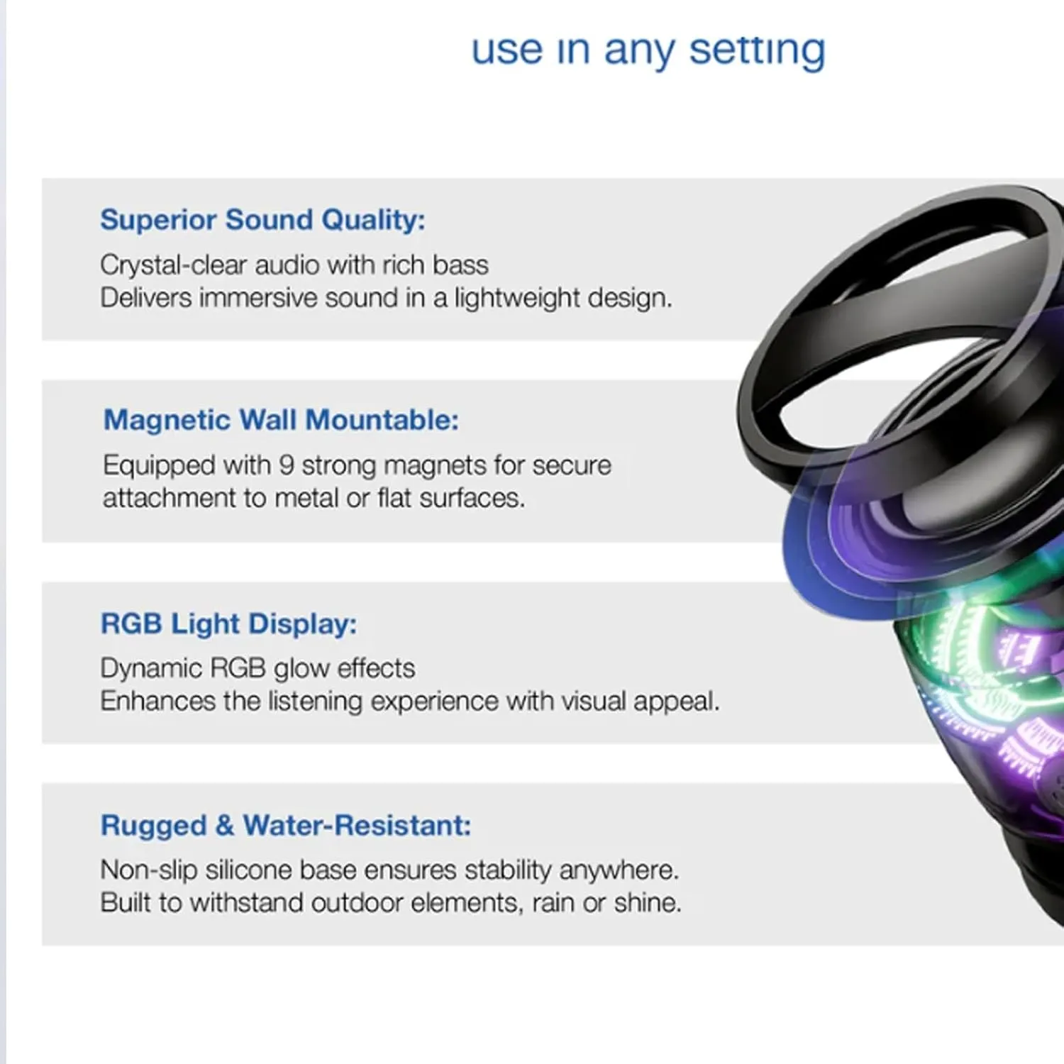 G200 Multifunctional magnetic Bluetooth speaker, Sonic Bright RGB Magnetic speaker, Mini Portable Cell Phone Stand Wireless Speakerith Multi-RGB Color Light and, for Metal Surface Room,Bike,Car(Set 2)