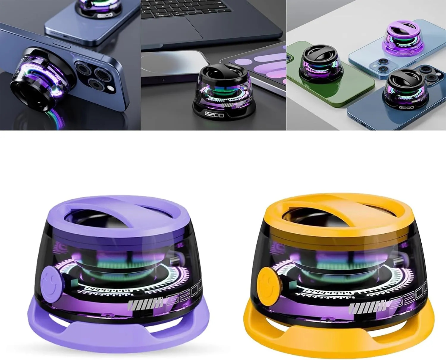 G200 Multifunctional magnetic Bluetooth speaker, Sonic Bright RGB Magnetic speaker, Mini Portable Cell Phone Stand Wireless Speakerith Multi-RGB Color Light and, for Metal Surface Room,Bike,Car(Set 2)