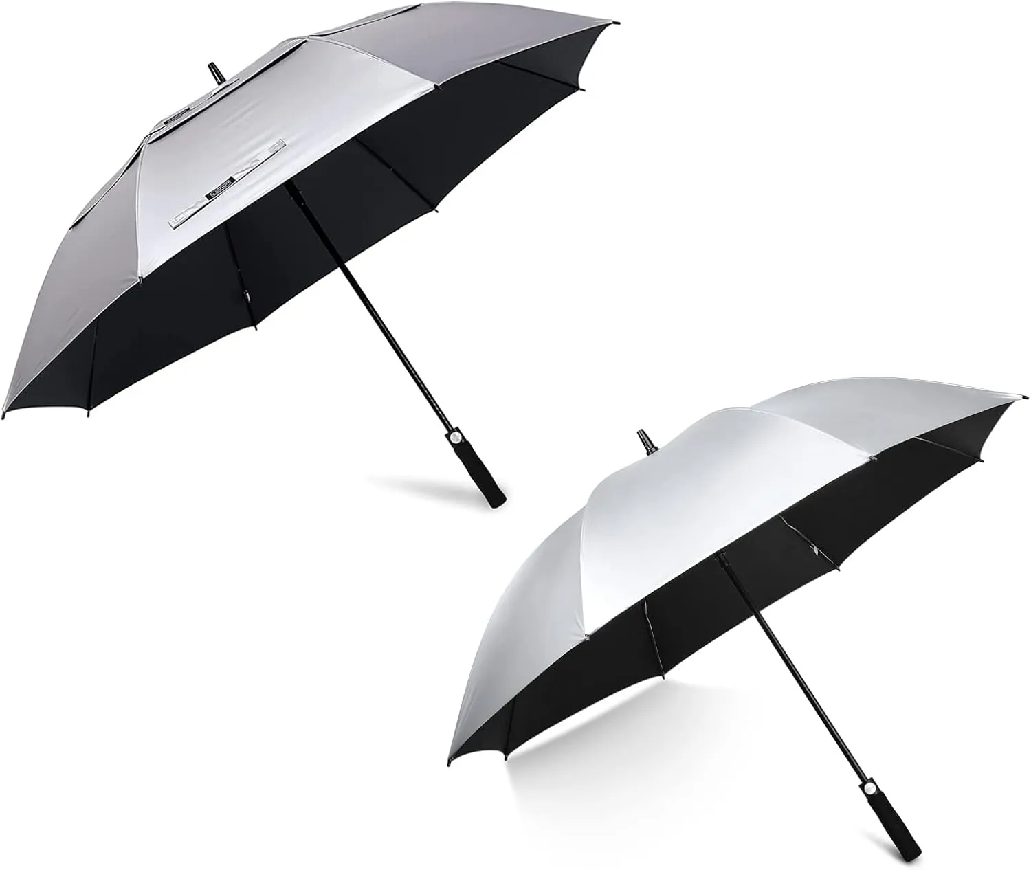 G4Free 2 Pack 62 Inch UV Protection Golf Umbrella - Single & Double Canopy (Silver/Black)