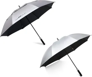 G4Free 2 Pack 62 Inch UV Protection Golf Umbrella - Single & Double Canopy (Silver/Black)