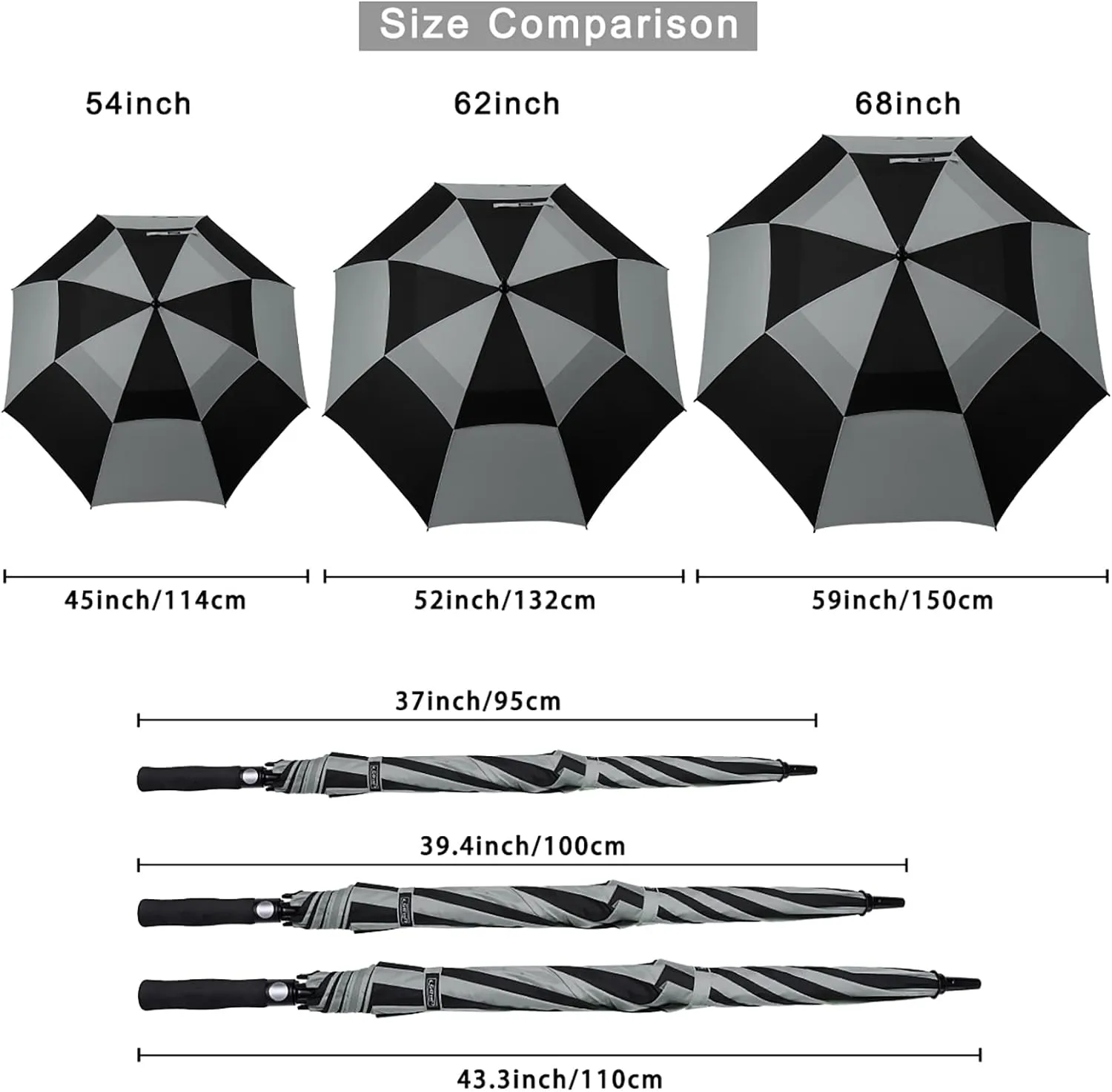 G4Free 47/54/62/68 Inch Automatic Open Golf Umbrella Oversize Extra Large Double Canopy Vented Windproof Waterproof Stick Umbrellas