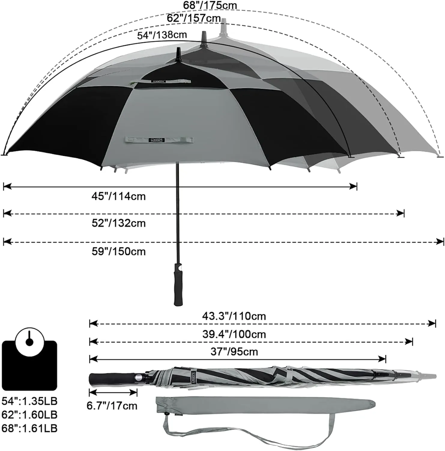 G4Free 47/54/62/68 Inch Automatic Open Golf Umbrella Oversize Extra Large Double Canopy Vented Windproof Waterproof Stick Umbrellas