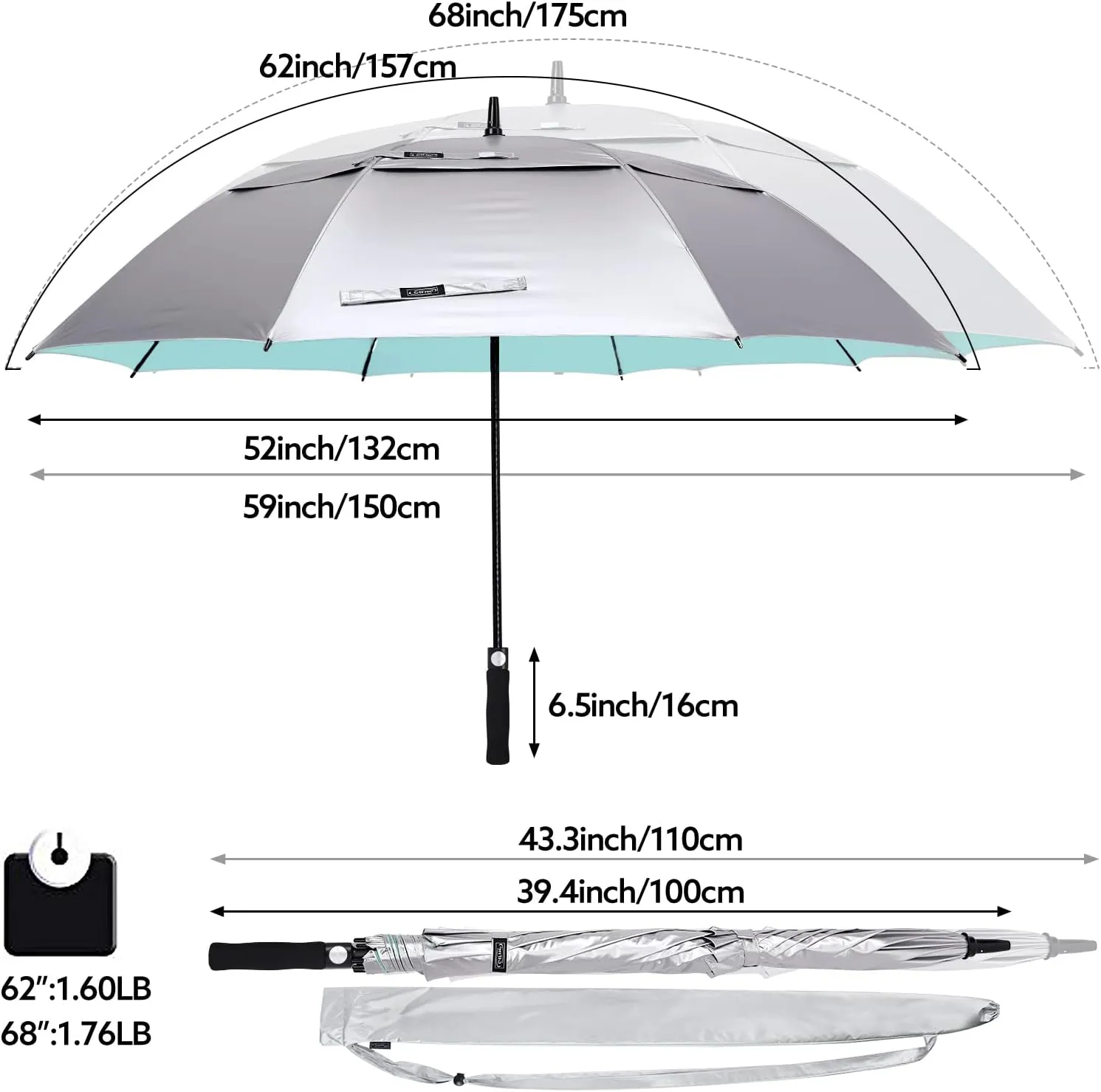 G4Free 47/54/62/68 Inch UV Protection Golf Umbrella Auto Open Vented Double Canopy Oversize Extra Large Windproof Sun Rain Umbrellas